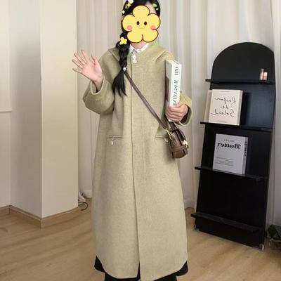 Корейское высококачественное двухстороннее шерстяное пальто с капюшоном для женщин на осень и зиму, однобортное шерстяное пальто