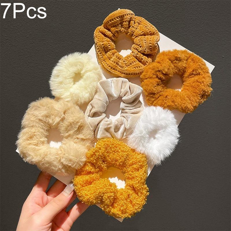 7 шт./набор Держатель для хвоста Аксессуары для волос Резинки для волос Однотонный Вельвет для Девочек Женщин Резинка для волос