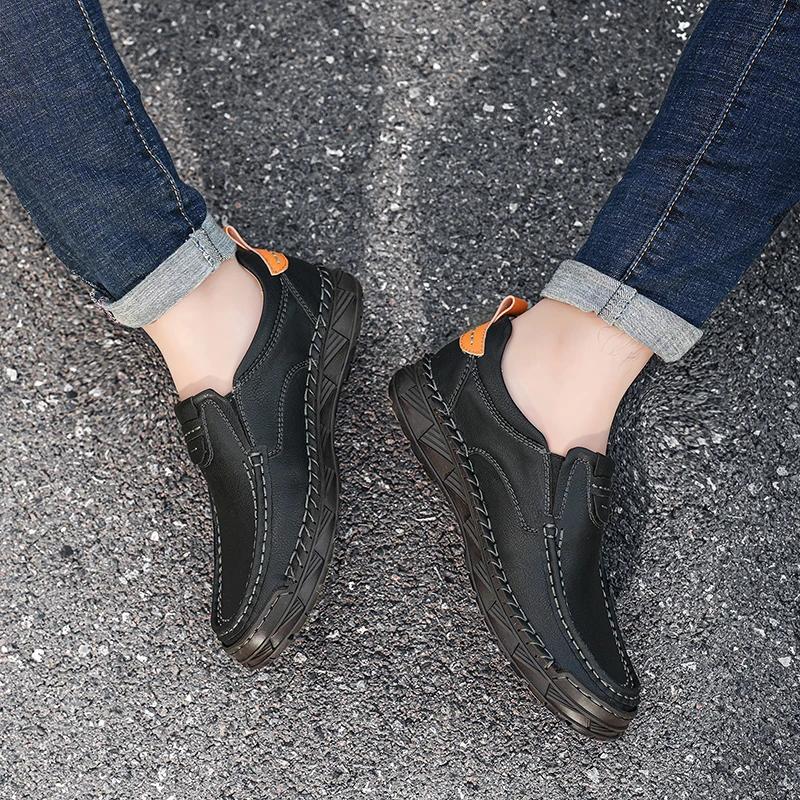 Leather Men Loafers Outdoor Fashion Soft Casual Shoes For Men Handmade Sewing Slip On Male Moccasins Men Tenis Masculinos