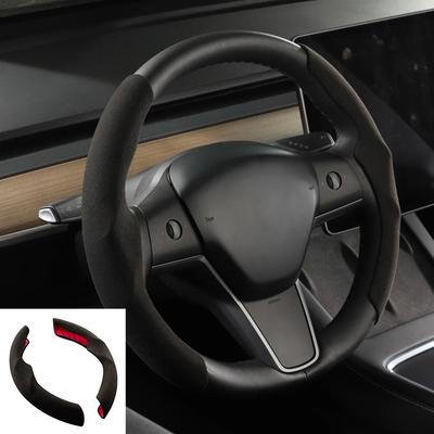 Для Tesla Руль Чехол Модель 3/Y Замша Углеродное волокно Ультратонкий Потопоглощающий Специальный Руль Автомобильные Аксессуары