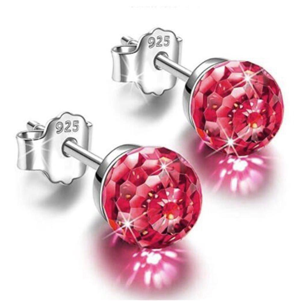 925 Silver Ear Stud Jewelry Gift Crystal Ball Earrings New Colorful Crystal Earrings