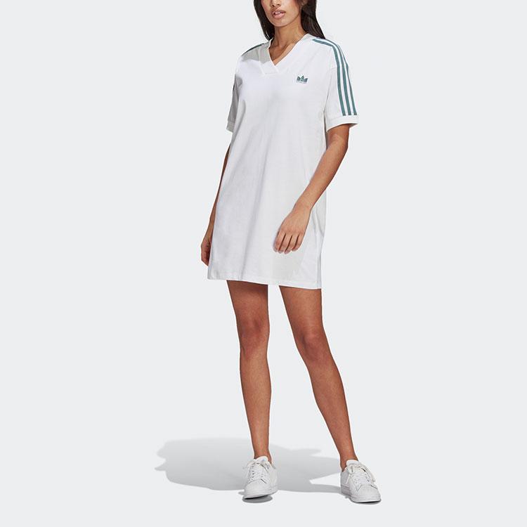 adidas Платье-футболка Originals Trefoil Удобное платье с V-образным вырезом и коротким рукавом Женские платья Белый GN2848