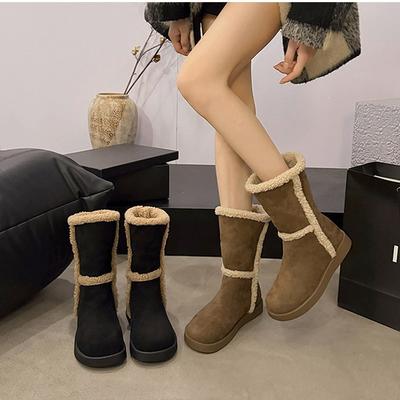 Женские зимние сапоги-дутики на толстой подошве средней высоты голенища, новинка 2025 года, пушистые хлопковые сапоги два в одном, утолщенные и утепленные хлопковые сапоги