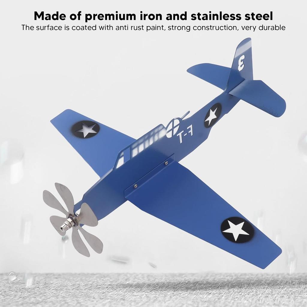 Флюгер Самолет, Металлический Ветряк для Сада, Синий, Вращается от Ветра