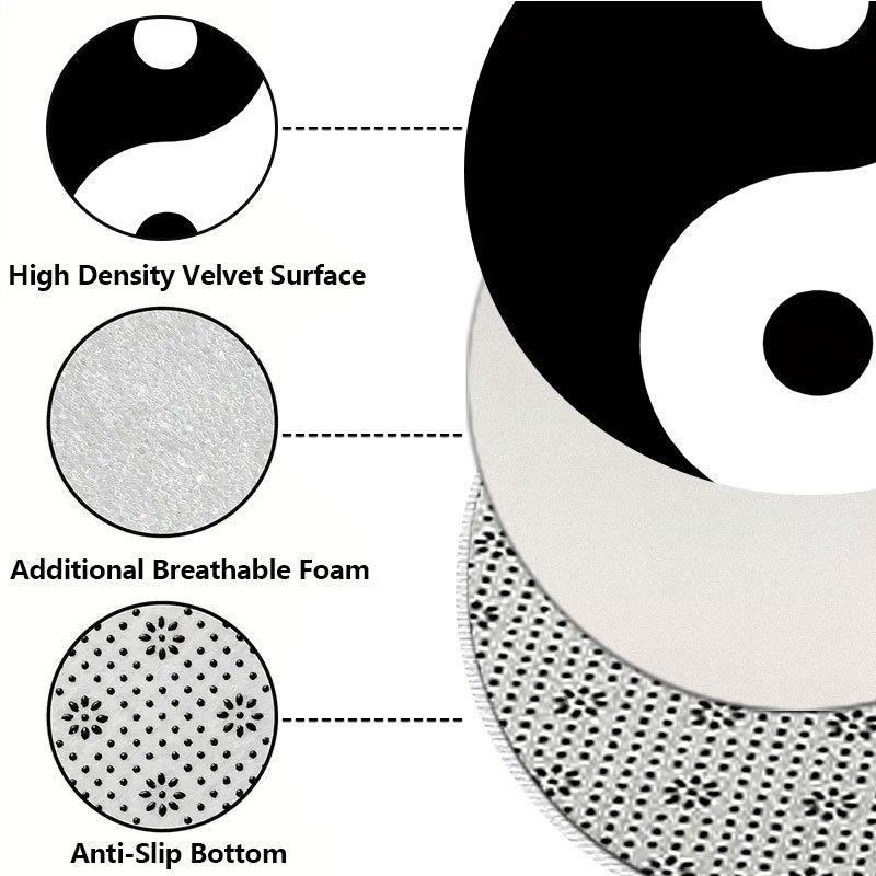 Tai Chi Yin-Yang Pattern Flannel-printed round floor mats are slip-resistant Suitable living room bedroom terrace garden carpets