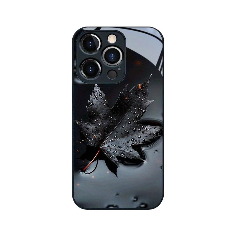 Стеклянный чехол для телефона с черным узором в виде листьев для iPhone 17 16 15 14 13 12 11 Pro Max 16E 17Air 7 8 15 Plus XR XS X