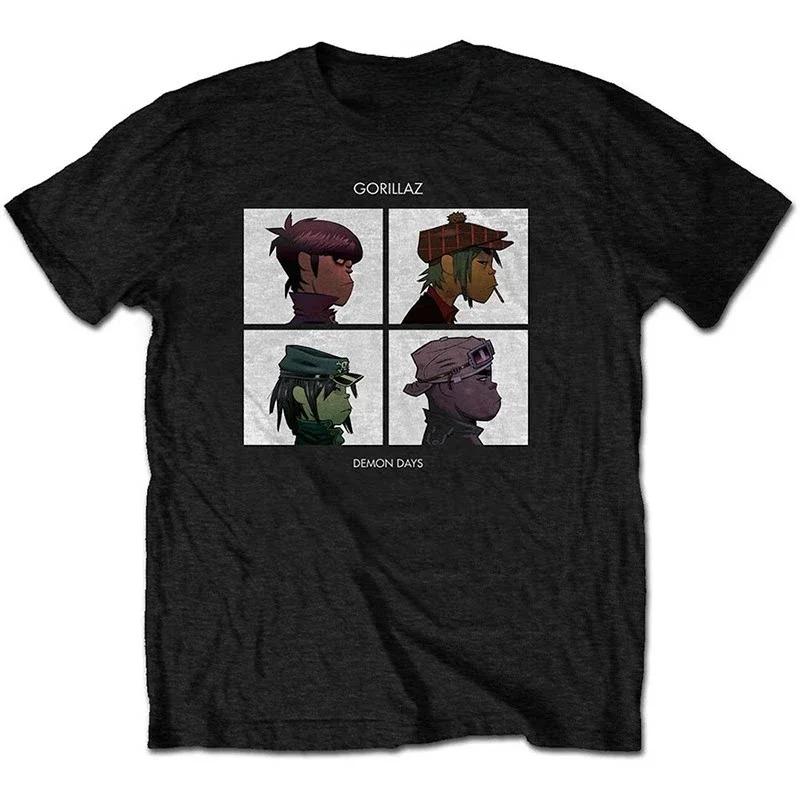 Gorillaz Британская Виртуальная Группа Повседневная Футболка Унисекс Роскошный Уличный Стиль Топ с Логотипом Группы Женские и Унисекс Футболки