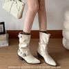 Women's 2025 Autumn/Winter Retro Korean-Style Pointed Toe Martin Boots - Versatile White Soft Leather High Heel Slouch Boots