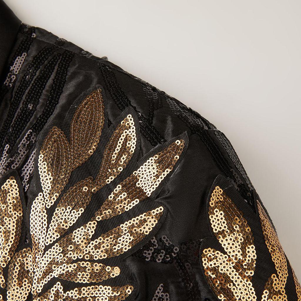 PYJTRL Mens Fashion Golden Decal Sequin Two-piece Suit (Jacket+Pant)