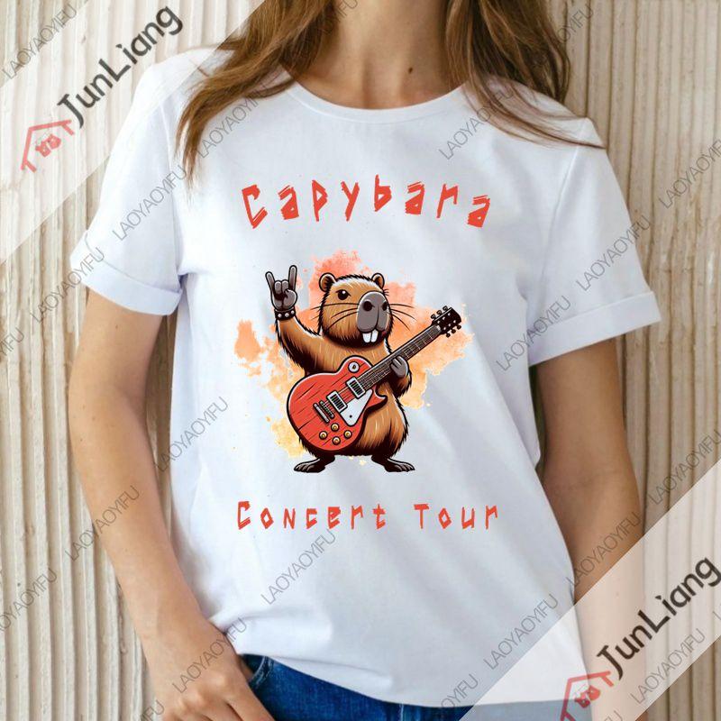 Футболка Capyeras Funny Cute Capybara Color Concert Tour Cute Animal с короткими рукавами и круглым вырезом, свободный топ Harajuku