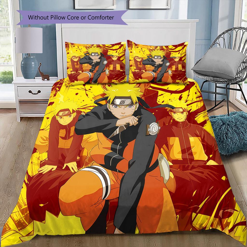 Naruto Uzumaki & Sasuke Uchiha Collage Bedding Set, 1 Duvet Cover & 2 Pillowcases, Cozy Home Use, Great Gift for Fans