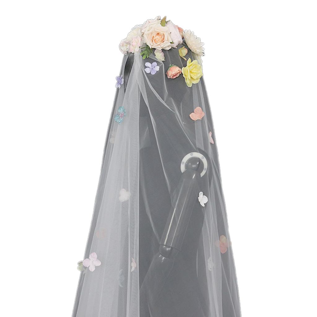 Bride Veil Colorful Flower Studded Veil Head Covering Wedding Hair Sheer White Wedding Veil Headscarf Mantilla Veil