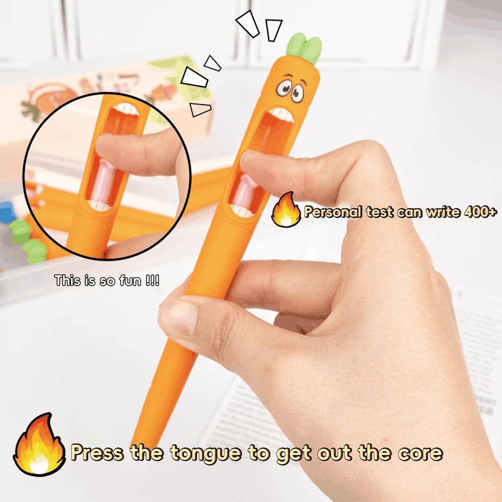 Cute Cartoon Kawaii Pens Carrot Shaped Gel Pen Design Retractable Tongue Refill Black Ink Pens Office School Stationery Gift