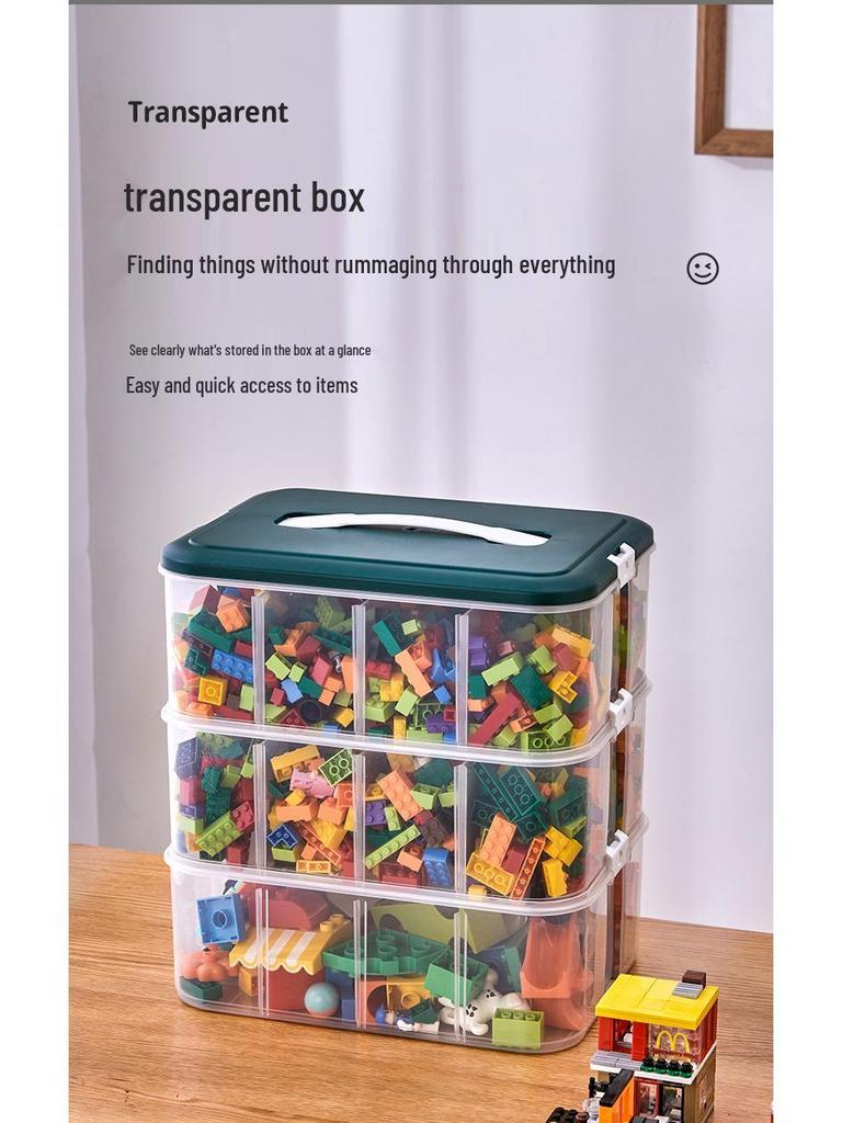 Large Transparent Toy Storage Box with Lid for Children's Building Blocks and Lego Organizer