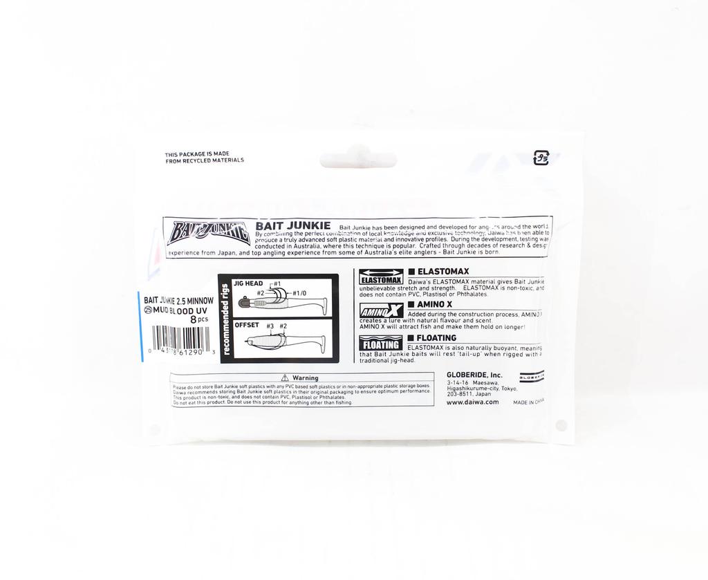 Daiwa Soft Lure Bait Junkie Minnow 2.5 Inch 8 Per Pack Mud Blood UV (2903)