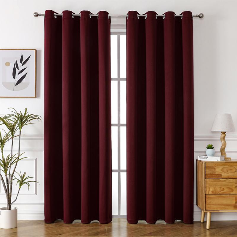 Grommet Solid Blackout Curtains for Bedroom and Living Room Window Drapes Thermal Insulated Room Darkening Curtains