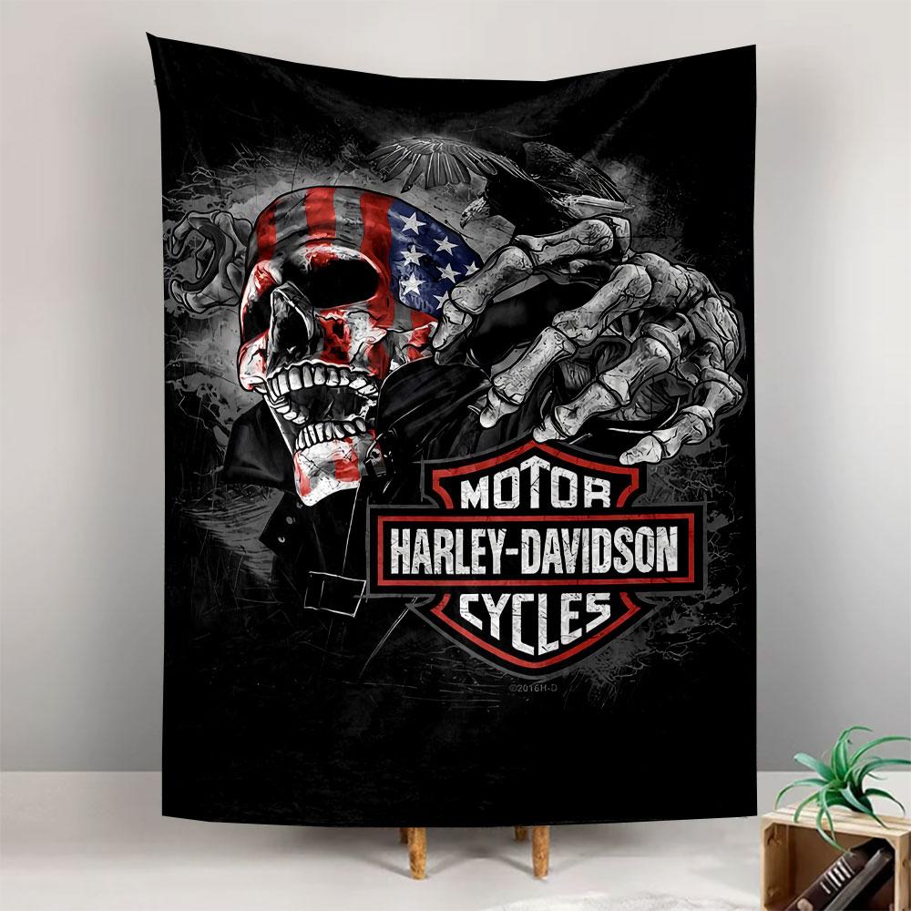 Harley Davidson Cycles Tapestry Wall Hanging, Motorcycle Brand Logo, Wall Decor for Bedroom Living Room Dorm