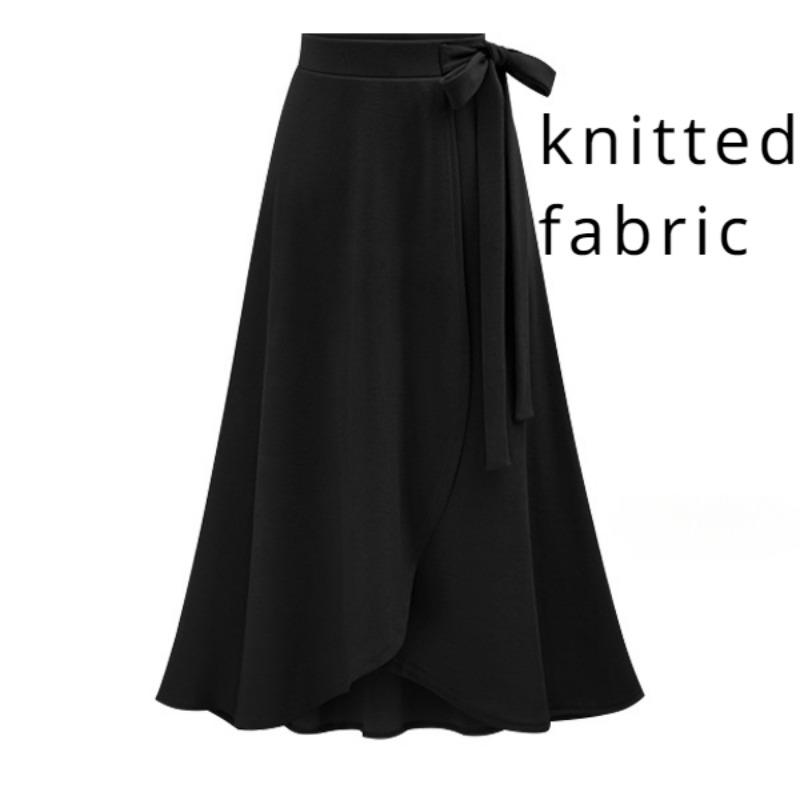 Женская сплошная цветная юбка с запахом спереди и завязкой на узле с рюшами по подолу и разрезом юбки Длинные юбки в стиле бохо Повседневная юбка ниже колена с высокой эластичной резинкой на талии для вечеринок и праздников