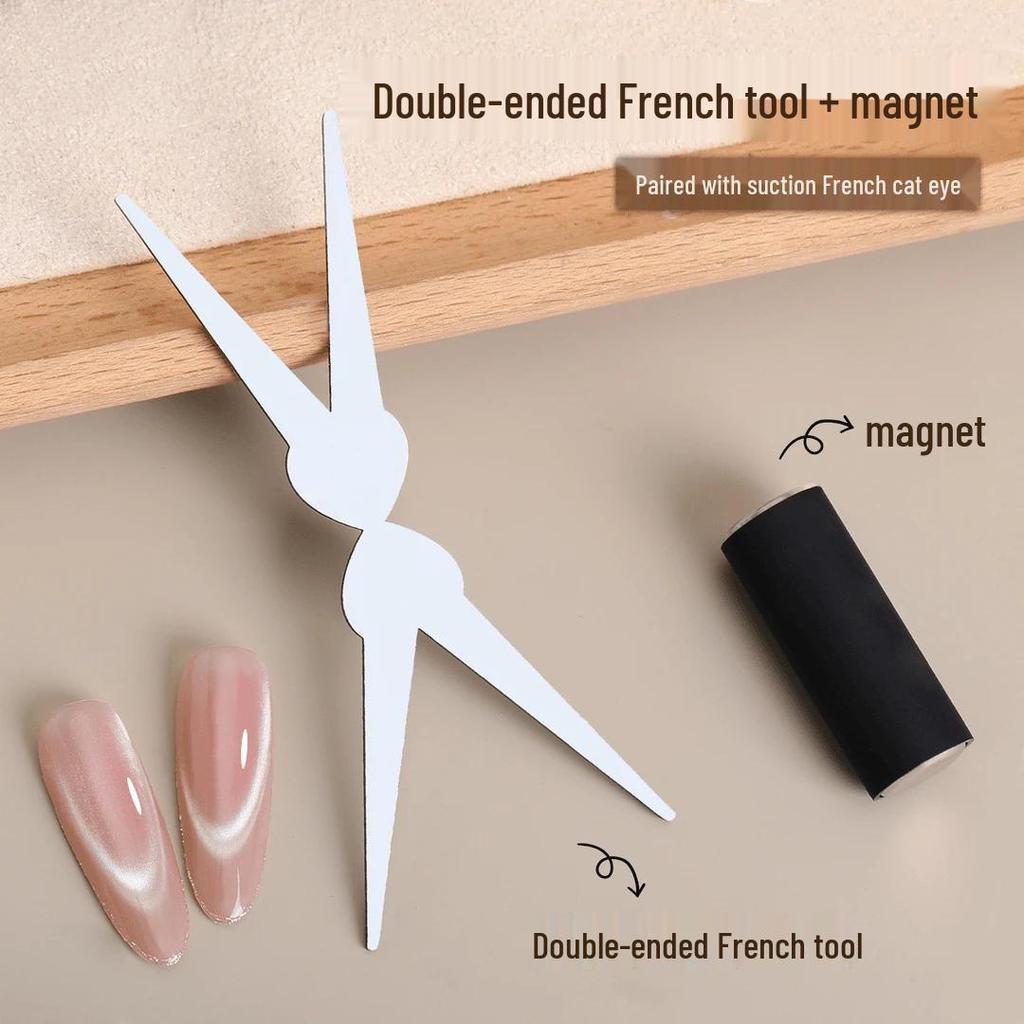 Nail Art Dual-End Cat Eye Magnet Tool with French Plate