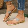 Fashion Large Size Crystal Bow Women Slippers Fashion Open Toe Low-heeled Slippers Women Summer Casual Cozy Slides Female Flip Flops