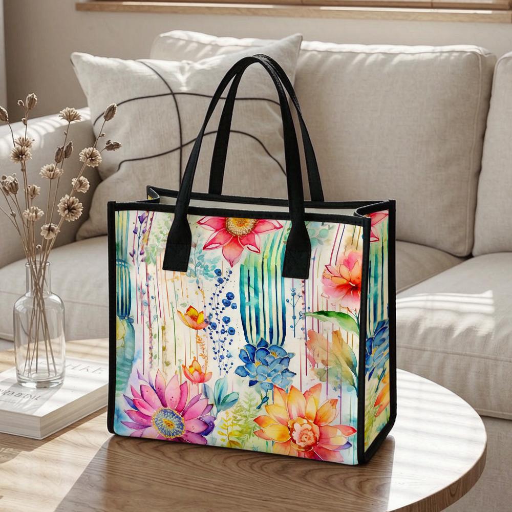 Floral Watercolor Tote Bag Stylish Large Capacity Daily Carry All Purse