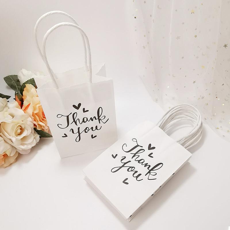24 шт. крафт-бумага, подарочная упаковка, сумка с цветочным принтом, спасибо, портативная бумажный пакет с лентами, хозяйственная сумка, праздничная сумка, подарочная сумка для вечеринки