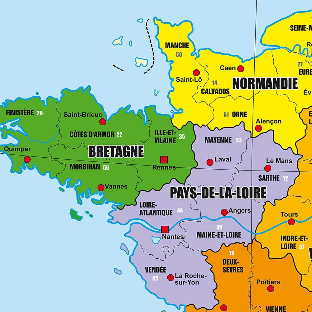 Французская серия Ткань-фон для карты-Административная карта Франции,Постер на холсте без рамы,Информационная таблица для путешествий,Постер для настенного искусства