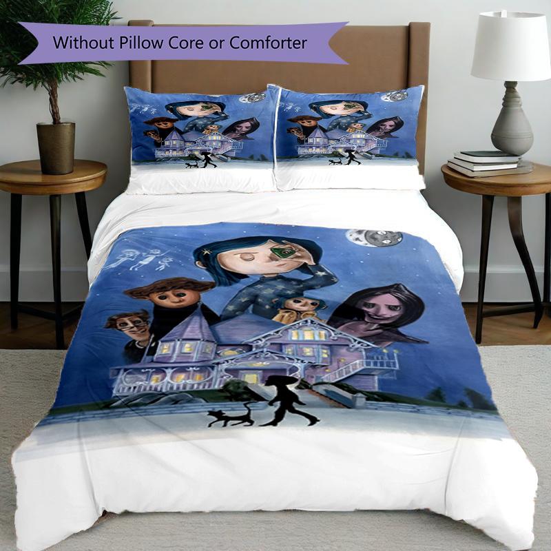 3pcs Duvet Cover Set (1*Duvet Cover + 2*Pillowcase, Without Core), Coraline Print Bedding Set, Bedroom Decor, All‑Season, Birthday Gift