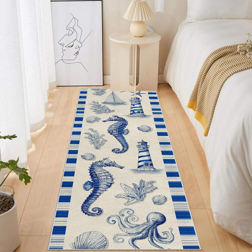 Подводный мир Беговой коврик Коралл Морская звезда Ракушка Раковина Морской конек Принт Ковер Ежедневный Домашний декор Нескользящий Коврик для прихожей Спальни