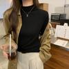 Осенняя базовая облегающая повседневная футболка с длинным рукавом для женщин, модная однотонная простая зимняя женская футболка, элегантная полувысокая женская футболка с воротником 25666