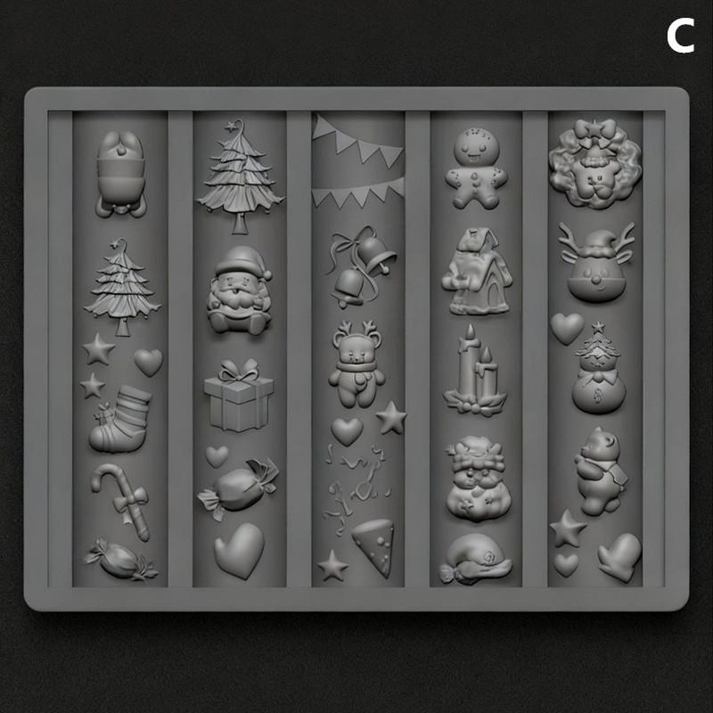 Рождественские 3D силиконовые формы для ногтей - Снеговик, Елка, Олень, Пряничный человечек, DIY украшения для маникюра для салона, домашнего нейл-арта