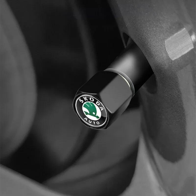 Car Logo Tire Parts Valve Stem Caps Cover Keychain For Skoda Fabia 2 Octavia 3 Rapid Superb Accessories Led Luggage Car Styling ahe200