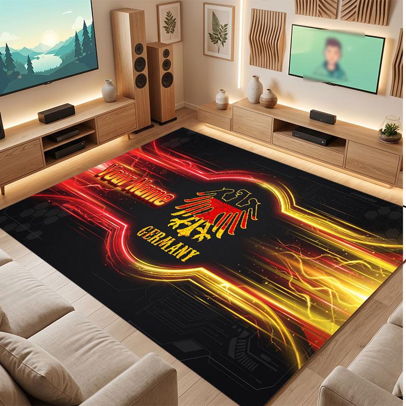 Eintracht Frankfurt Custom Crystal Velvet Rug, Personalized Name Text Print, Football Logo Soft Non‑Slip Floor Mat Home Decor Gift