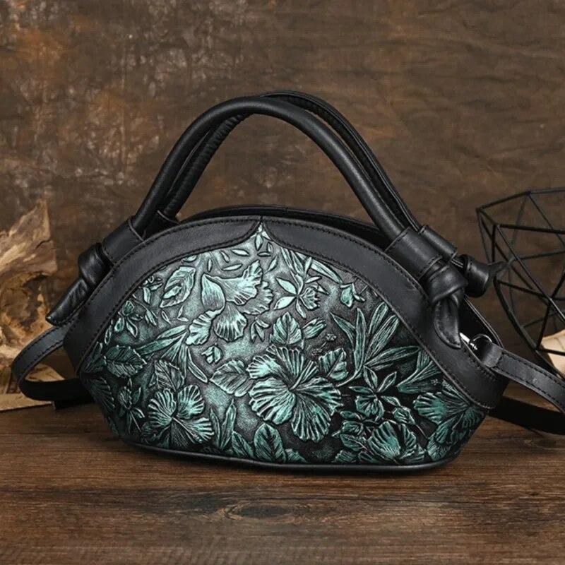 Johnature Женская сумка из натуральной кожи, винтажные сумки ручной работы с тиснением, универсальные сумки на ремне большой вместимости
