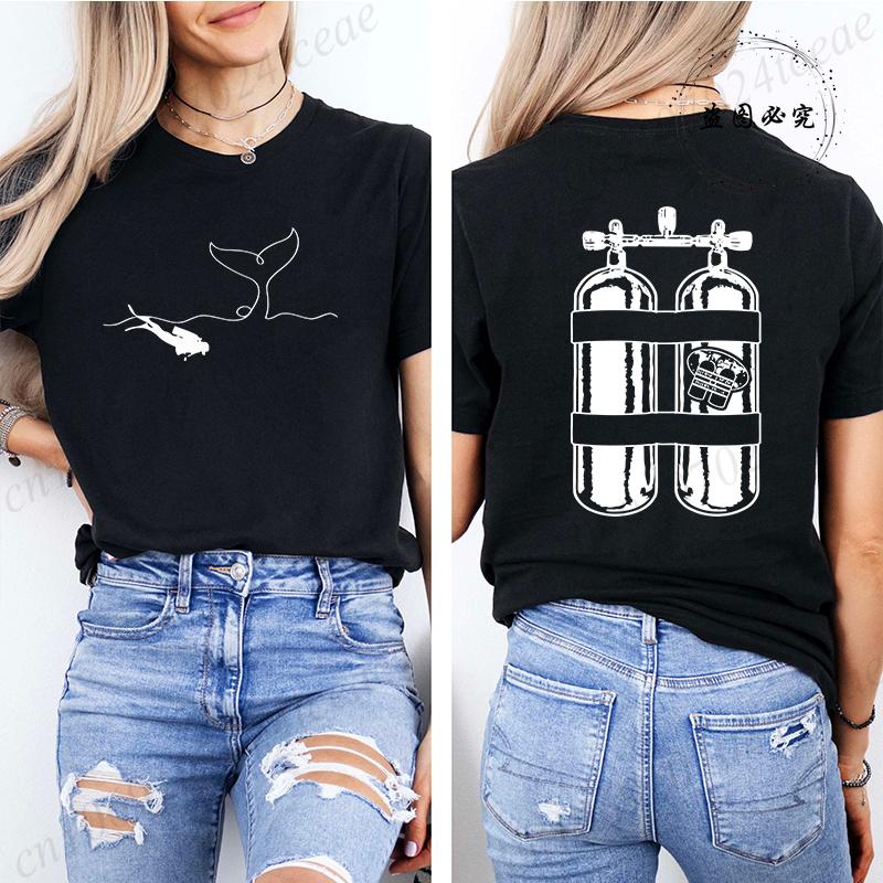 Scuba Diving Printed T-Shirt for Women,Graphic Tee Shirts, Summer Short Sleeve O Neck Y2k Tops, Female Fashion T-Shirts Clothing