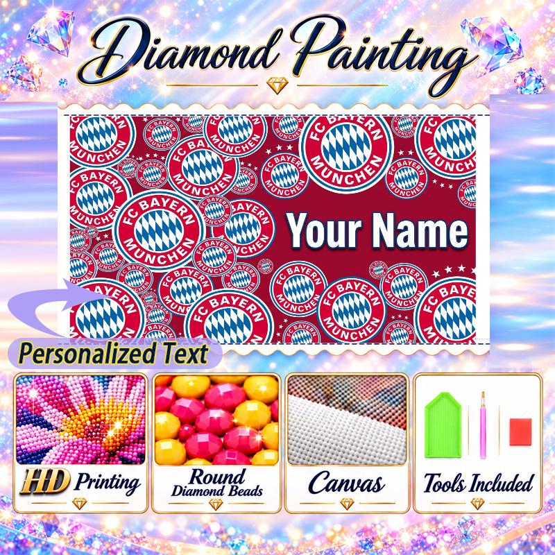 Bayern Munich 5D DIY Diamond Painting Custom Name Text, Full Drill Rhinestone Mosaic Art Home Gift