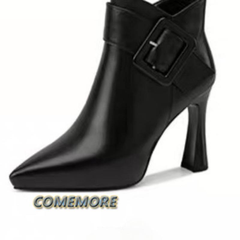 Женские туфли, женские ботильоны, дизайнерские, элегантные, современные, женские, однотонные, с пряжкой, застежкой-молнией, с острым носком, на высоком каблуке, женские туфли больших размеров