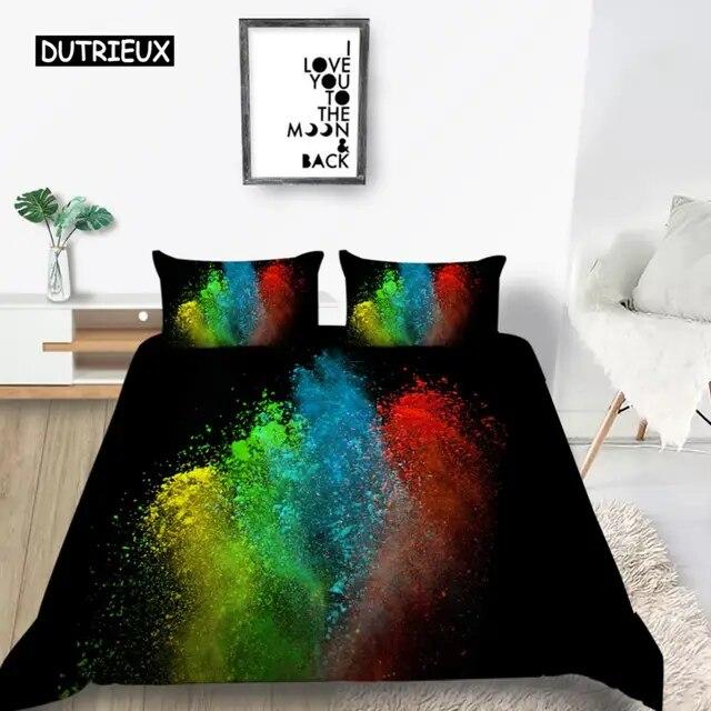 3D Tie Dye King Queen Пододеяльник Красочные всплески чернил Стиль Постельное белье для детей Подростки Взрослые Современное искусство Полиэстер Пододеяльник комплект из трех предметов