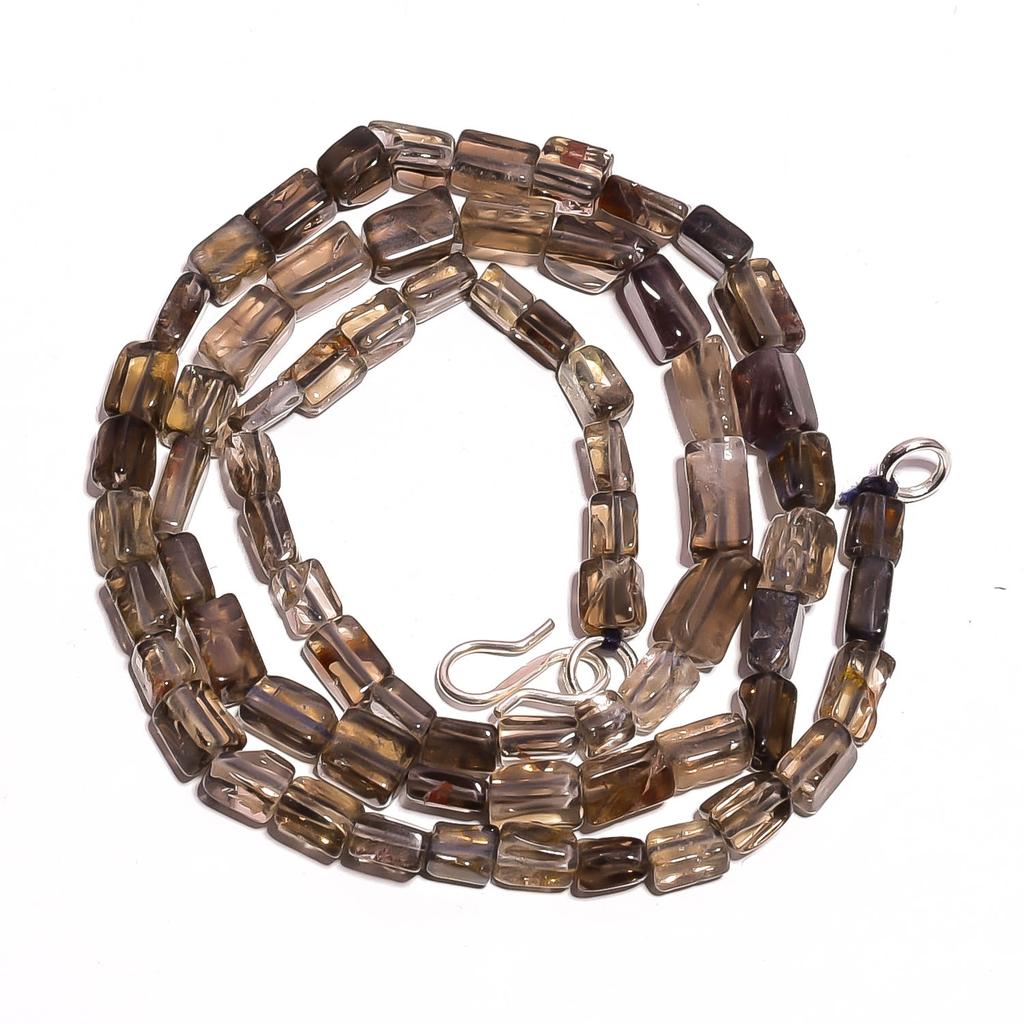 Natural Smoky Quartz Iolite Gemstone Radiant Smooth Beads Necklace 17" UB-3476 UB-3476