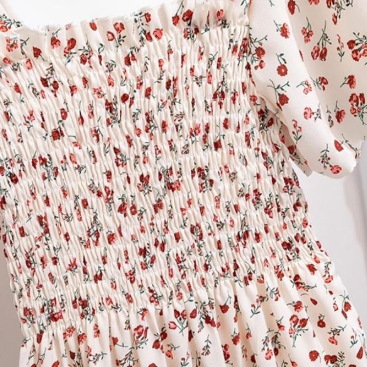 Женское шифоновое платье с цветочным принтом, повседневное летнее осеннее, с коротким рукавом, эластичной талией, А-силуэта, миди, модное