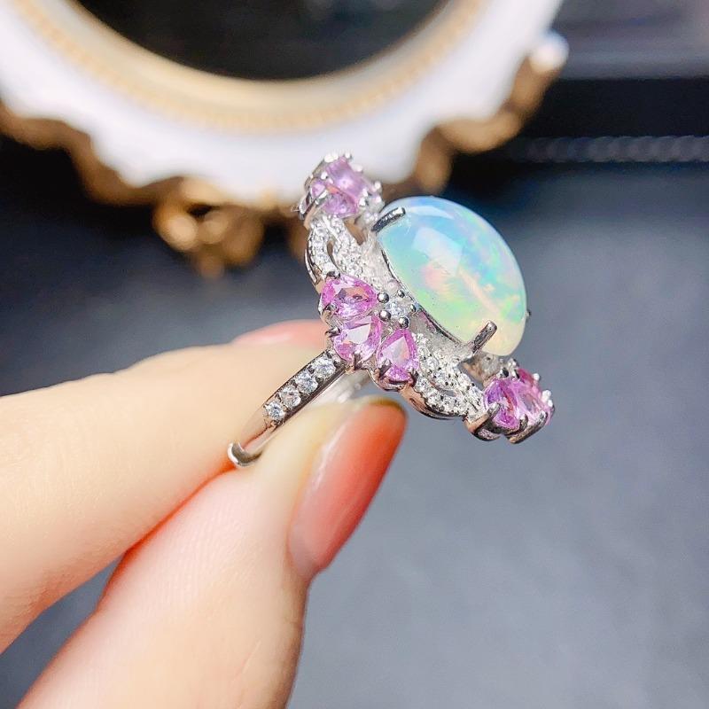 Sace Gems 925 Sterling Silver 10*14MM Natural Opal Rings for Women Engagement Cocktail Party Fine Jewelry Gift