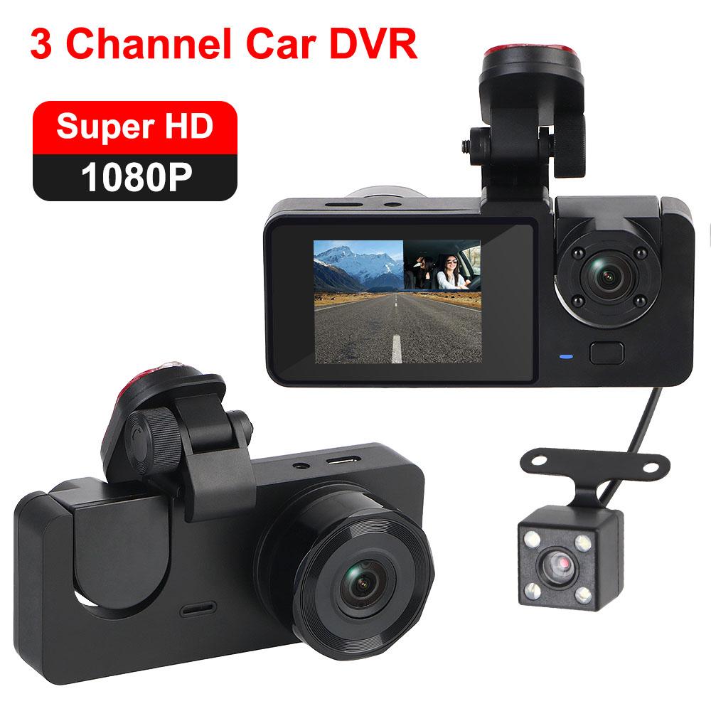 HD 1080P 3-Lens Inside Vehicle Dash Cam Dashcam Camcorder Car DVR 3 Channel DVRs Recorder Video Registrator Three Way Camera