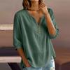 Женская повседневная рубашка-henley из смешанного льна с пуговицами, рукав три четверти, легкий свободный топ для повседневной носки