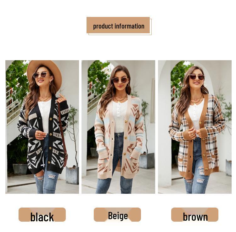 2023 Autumn/Winter Women's Diamond Knit Cardigan and Sweater