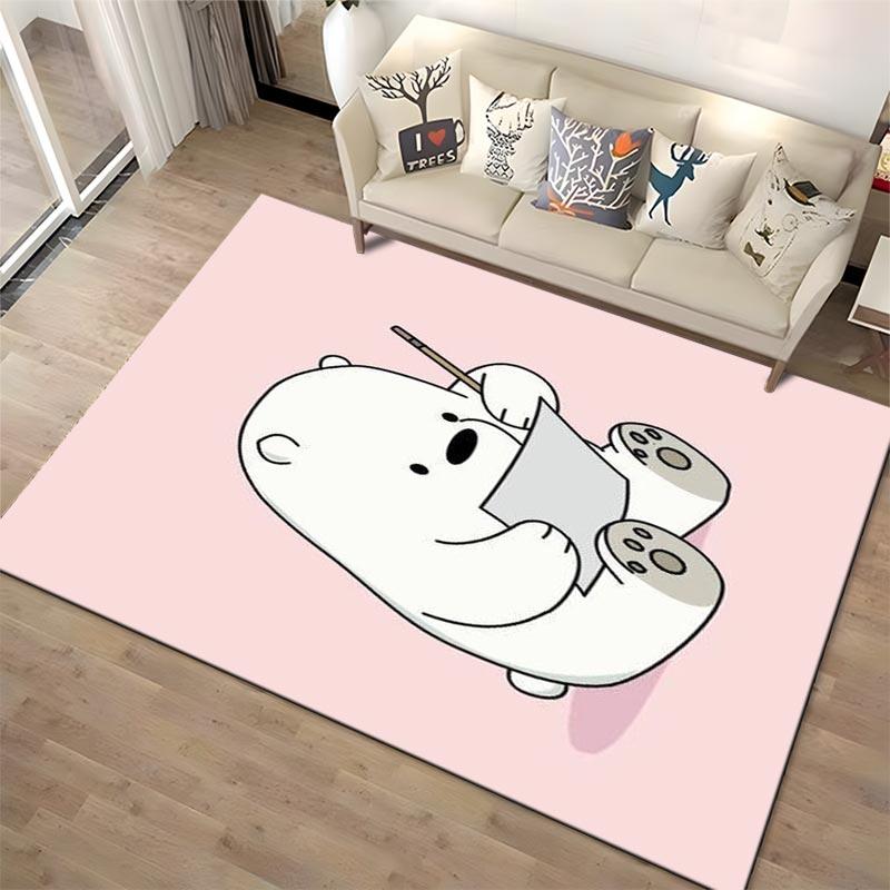 Cute White Bear Cartoon Drawing on Pink Background Soft Decorative Carpet Rug Suitable for use as an anti-slip1 for1room and bedroom sofas