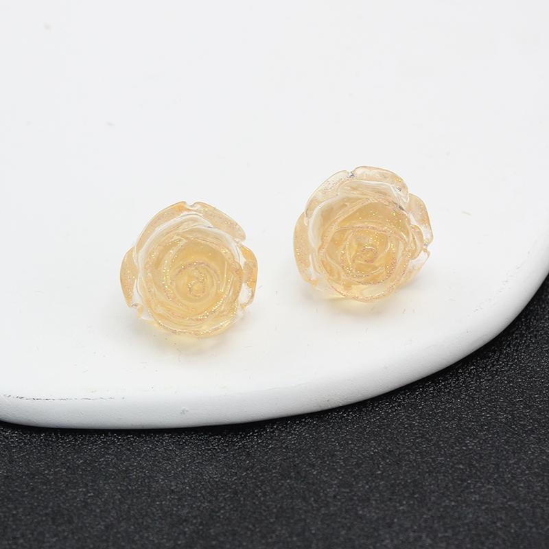 6 Colours Luminous Resin 3D Permeating Ice Crystal Rose Camellia Flower Stud Earring for Women Zircon Girl Gift
