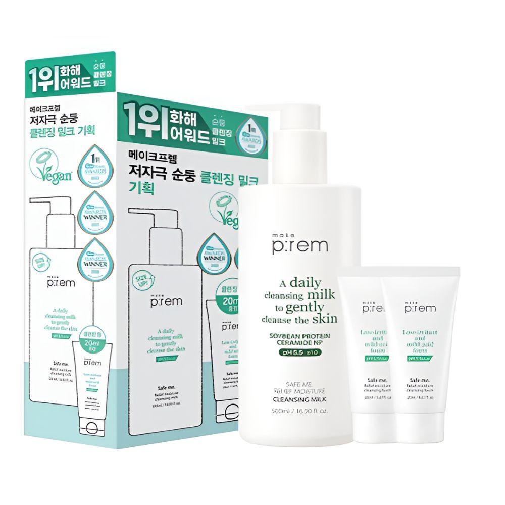 Make P:REM Набор Safe Me Relief Moisture Cleansing Milk 500 мл + Пенка 20 мл x2 Мягкое увлажняющее очищающее молочко