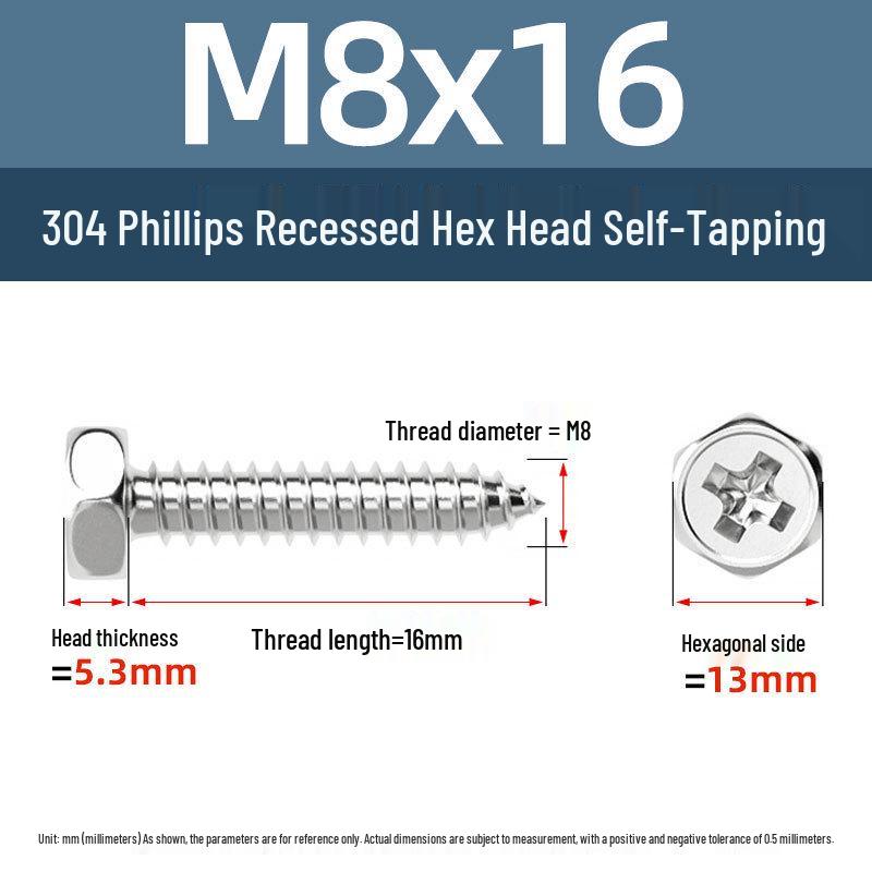 Yigu 304 Stainless Steel Phillips Recessed Hex and Slotted Self-Tapping Screws for Wood, M3-M8
