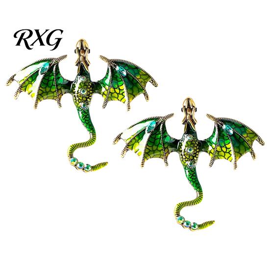 Long-lasting Dragon Pin 2Pcs Rhinestone Flying Brooch, Western Winged Lapel Pin, Alloy Brooch Sweater Cardigan Coat Suit Scarf Decor, Men Jewelry
