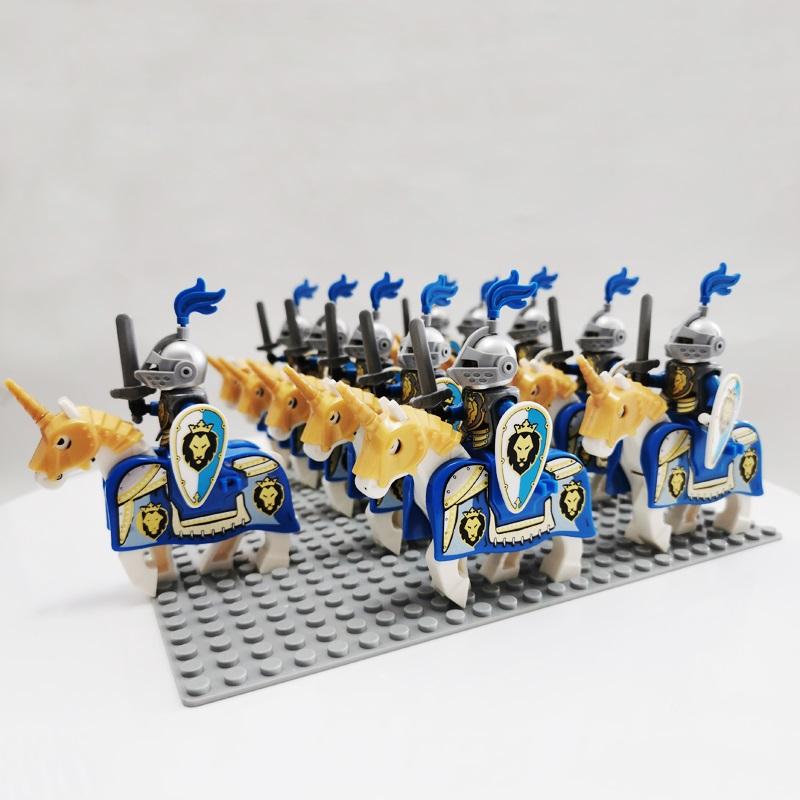 Medieval Knights Castle Cavalry Rohan Soldiers Guard Army Lotr Cavalier With Weapon Armor Helmet Shield and Horse Figure Blocks